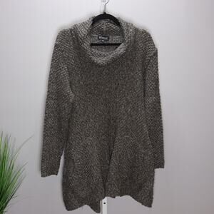 utorti Chunky Knit‎ Cowl Neck Sweater Tunic/Dress Gray/Brown Made in Canada M